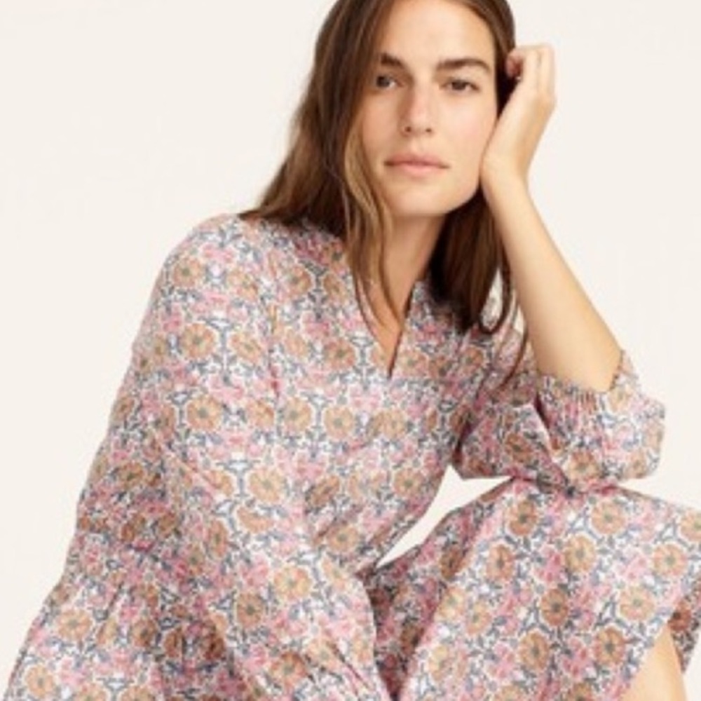 J. Crew Liberty Print Dress Cinched-Waist Midi Dress in Honeysuckle Floral XXL